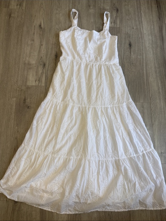 Lea Dresses & Skirts - Lea White Eyelet Cotton Midi Dress Smocked Cottagecore Summer Size M